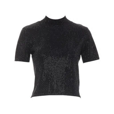 Pre-owned Alexander Wang Black Hotfix Crystal Double Cashmere Cropped Sweater It36 Xxs