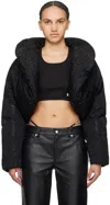 Alexander Wang Crystal Hotfix Cropped Puffer Jacket In 001 Black