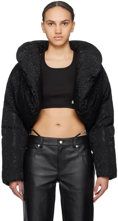 Alexander Wang Crystal Hotfix Cropped Puffer Jacket In Black