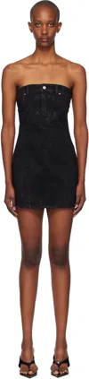 Alexander Wang Black Hotfix Tube Denim Minidress In Washed Black