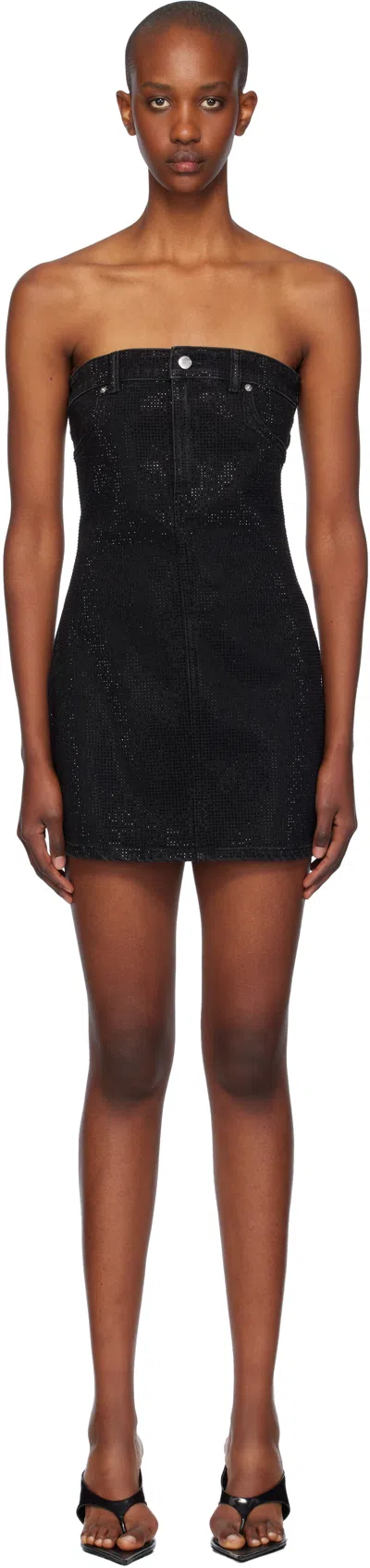 Alexander Wang Black Hotfix Tube Denim Minidress In Washed Black