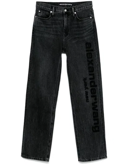 Alexander Wang Black Jeans With Logo Print On The Leg In Grey