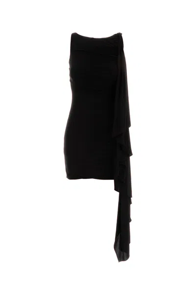 Alexander Wang Jersey Mini Dress Fitted One Shoulder Ruffles In Black