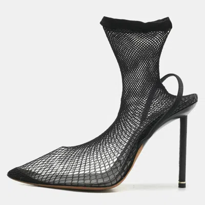 Pre-owned Alexander Wang Black Knit Fabric And Pvc Caden Booties Size 39.5