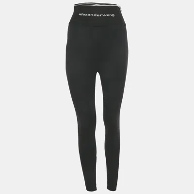 Pre-owned Alexander Wang Black Knit Logo Waist Detail Pants S