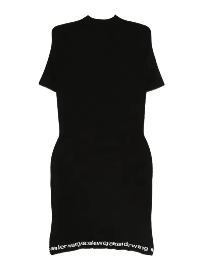 Alexander Wang Omens Black Ribbed Short-sleeves Stretch-woven Mini Dress Xs