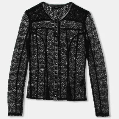 Alexander Wang Black Lace & Leather Trimmed Button Front Top