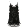 Alexander Wang Black Lace Combo Slip Mini Dress In Black