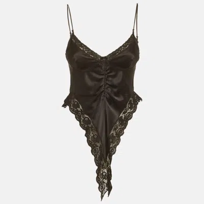 Alexander Wang Black Lace Trim Silk Lingerie Camisole In Brown