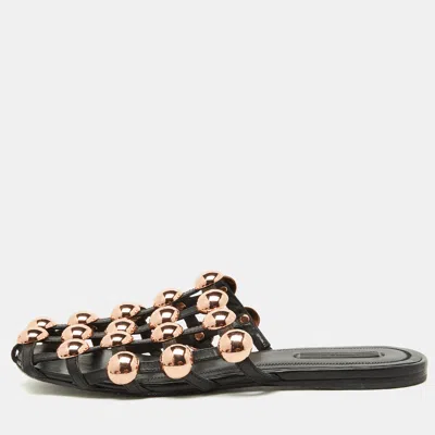 Pre-owned Alexander Wang Black Leather Amelia Studded Flat Mules Size 38