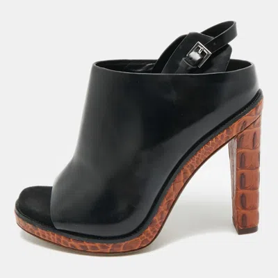 Pre-owned Alexander Wang Black Leather And Ostrich Leather Ankle Strap Sandals Size 37
