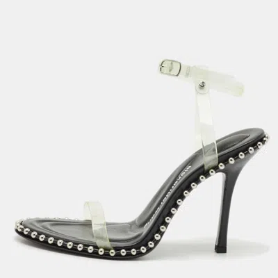 Pre-owned Alexander Wang Black Leather And Pvc Studded Nova Slingback Sandals Size 38 In Transparent