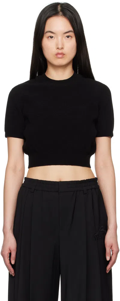 ALEXANDER WANG BLACK LOGO-EMBOSSED RIBBED CHENILLE TOP