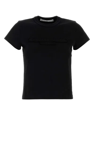 ALEXANDER WANG WOMEN BLACK LOGO-EMBOSSED T-SHIRT, XS LUXURY T-SHIRTS FOR WOMEN DARVEYS