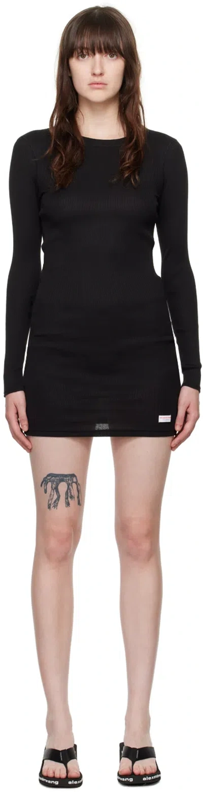 Alexander Wang Black Logo Patch Long Sleeve Minidress In 001 Black