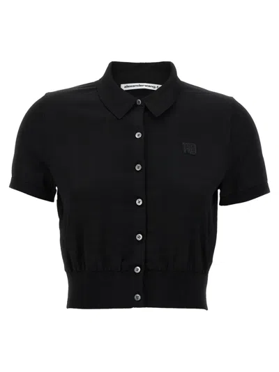 ALEXANDER WANG BLACK LOGO PATCH POLO SHIRT