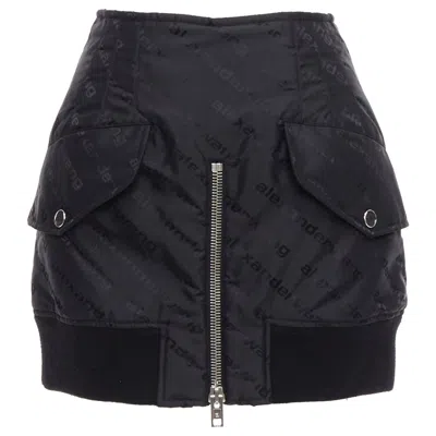 Pre-owned Alexander Wang Black Logo Print Deconstructed Bomber Nylon Mini Skirt Us0 Xs