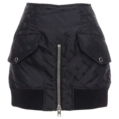 Pre-owned Alexander Wang Black Logo Print Deconstructed Bomber Nylon Mini Skirt Us0 Xs
