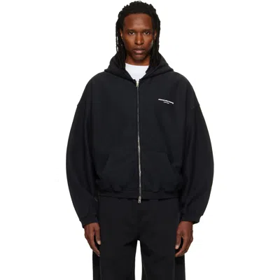 Alexander Wang Black Logo Print Oversized Zip Up Hoodie In 011 Washed Black