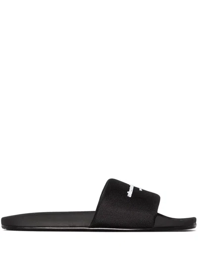 Alexander Wang Padded Logo Pool Slide Sandals Shoes In Black