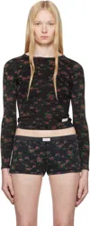 Alexander Wang Black Long Sleeve Crewneck T-shirt In Washed Black Multi