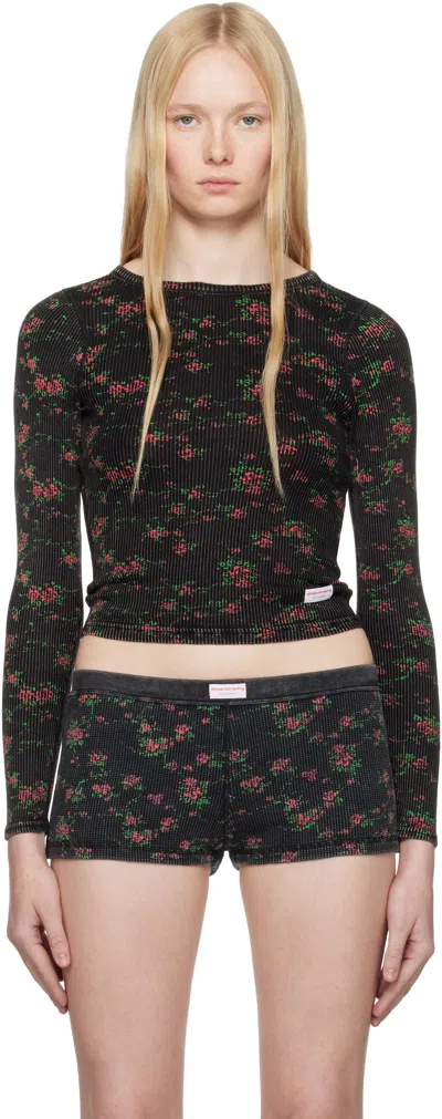 Alexander Wang Black Long Sleeve Crewneck T-shirt In Washed Black Multi