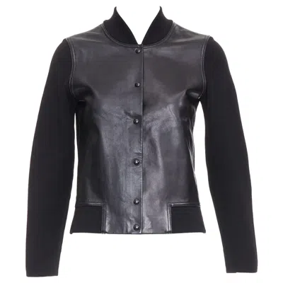 Pre-owned Alexander Wang Black Merino Wool Blend Leather Front Bomber Jacket M