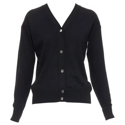 Pre-owned Alexander Wang Black Merino Wool Silk Trim Sheer Back Cardigan Xs