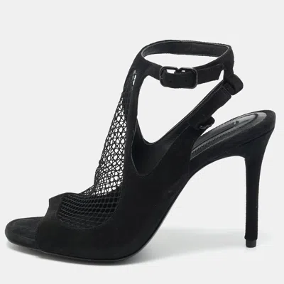 Pre-owned Alexander Wang Black Mesh And Suede Ankle Strap Sandals Size 37