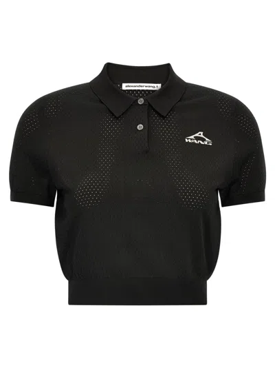 Alexander Wang Cropped Polo Shirt With 3d Logo In Black