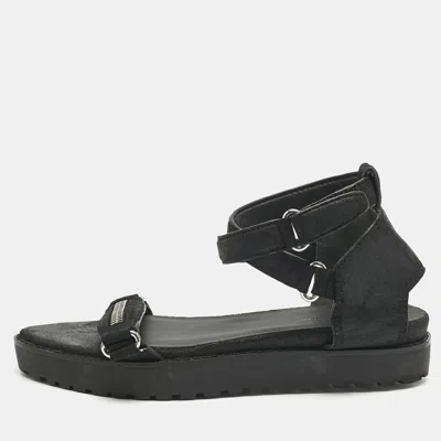 Pre-owned Alexander Wang Black Nubuck Leather Ankle Flat Sandals Size 37