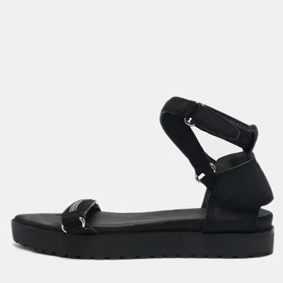 Pre-owned Alexander Wang Black Nubuck Leather Flat Sandals Size 37