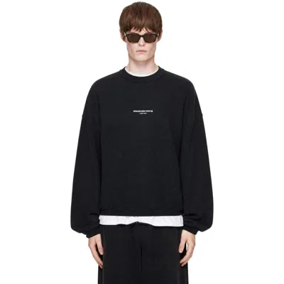 Alexander Wang Black Oversized Logo Print Sweatshirt In Blue
