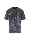 Alexander Wang Black Oversized T-shirt With Skyline Graphic And Crystal Detail In Black
