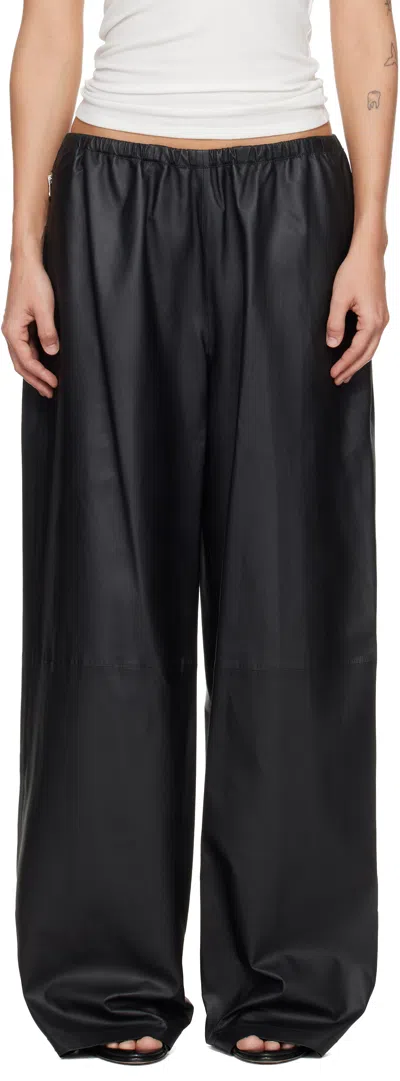 Alexander Wang Black Paper Leather Mid-rise Track Pants