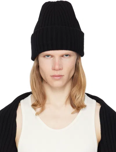 Alexander Wang Black Ribbed Logo Tag Beanie