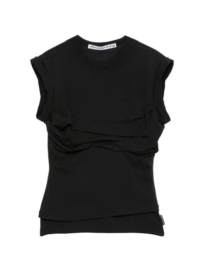 Alexander Wang Black Ruched Stretch-cotton Top