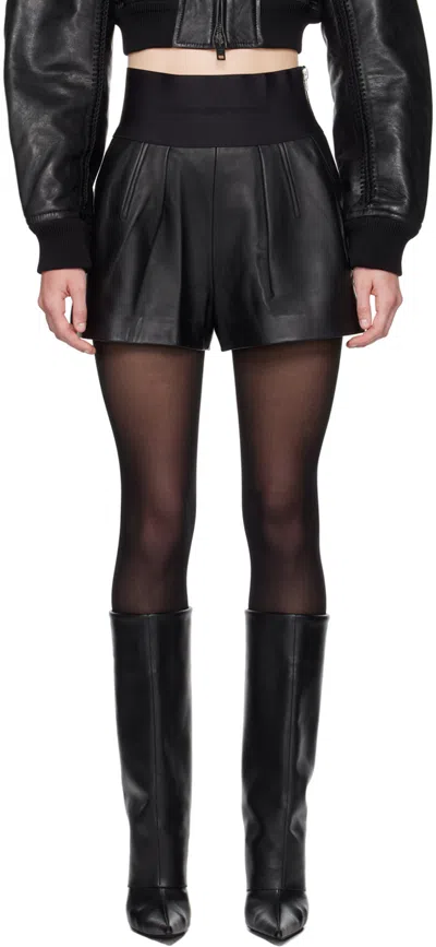 Alexander Wang Logo-waistband Leather Shorts In Black