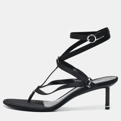Pre-owned Alexander Wang Black Satin Kit Ankle Tie Sandals Size 40