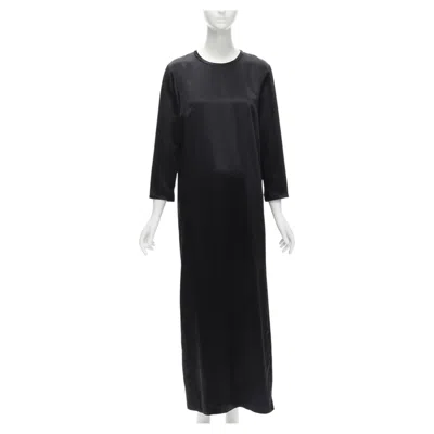 Pre-owned Alexander Wang Black Satin Minimal Classic Crew Neck 3/4 Sleeves Dress Us6 M