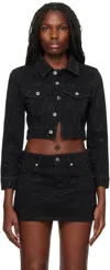 Alexander Wang Black Shrunken Crystal Hotfix Denim Jacket In Washed Black