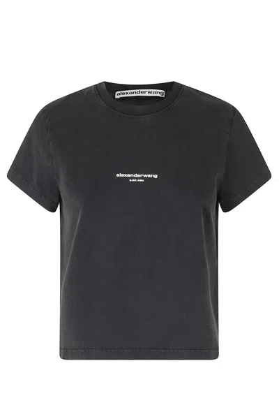 Alexander Wang Black Shrunken Front Logo Short Sleeve Cotton T-shirt In Blue