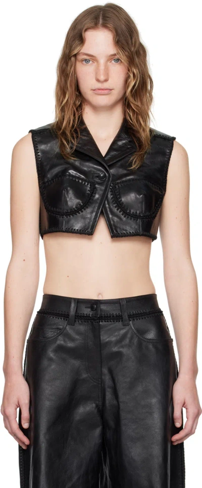 Alexander Wang Black Sleeveless Cropped Vest In 001 Black