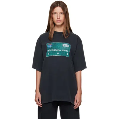 Alexander Wang Black Street Sign Graphic Short Sleeve T-shirt In 011 Washed Black