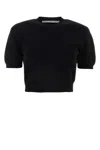 Alexander Wang Cropped Ribbed Chenille Sweater With Logo In Black
