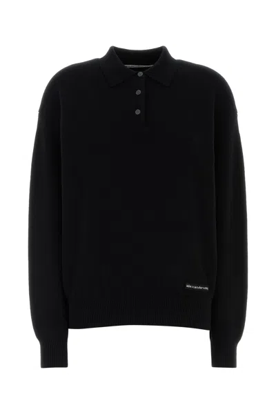 Alexander Wang Black Stretch Wool Blend Polo Shirt In Blue