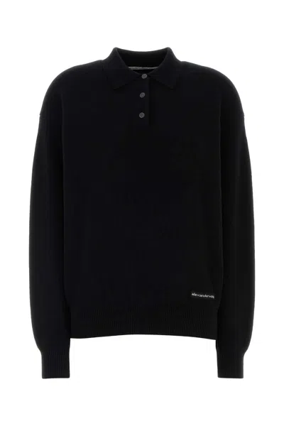 ALEXANDER WANG ALEXANDER WANG BLACK STRETCH WOOL BLEND POLO SHIRT