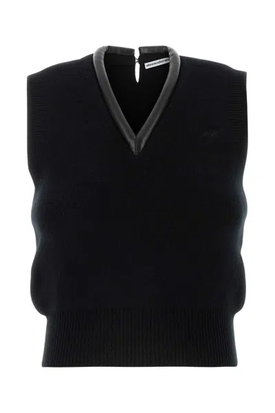 Alexander Wang Logo-knit Vest With Leather Tubular Trim In Black