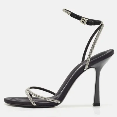 Pre-owned Alexander Wang Black Suede Crystal Embellished Dahlia Sandals Size 38