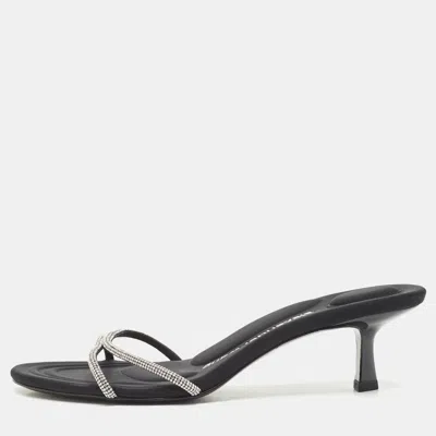 Pre-owned Alexander Wang Black Suede Crystal Embellished Dahlia Slide Sandals Size 37
